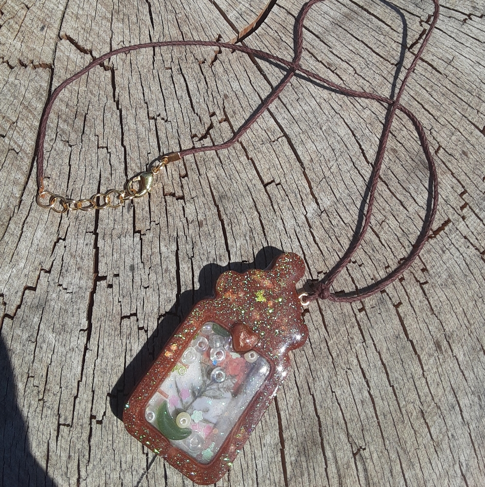 Brown resin shaker bottle necklace